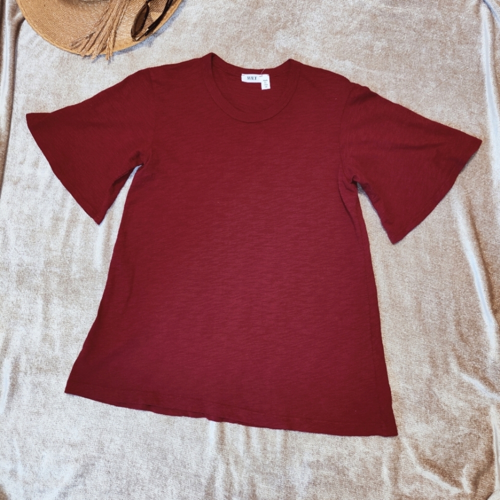 New 🆕 WILT Deep Red Short Bell Sleeve Tee, XS, Made In USA